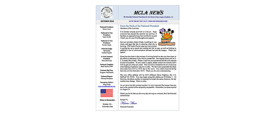 2016 October Newsletter