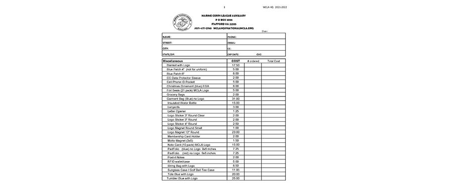 Detail Order Form - Fillable