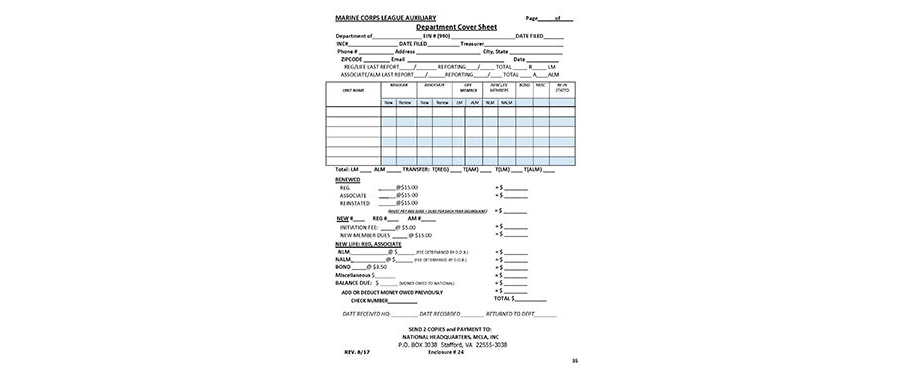 Enclosure  24 (Dept Treasurer Cover Sheet)