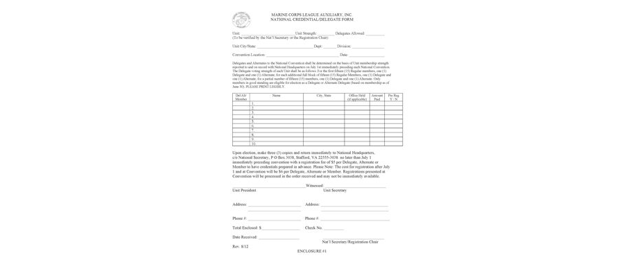 Enclosure 1 (Credentials / Delegate Form)