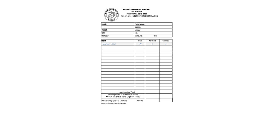 Blank Order Form - Fillable
