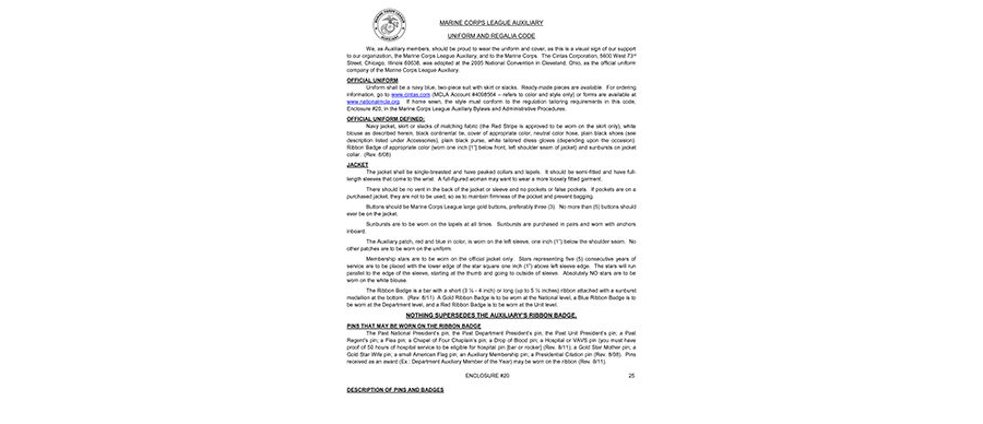 Enclosures 20 (Uniform / Regalia Codes)